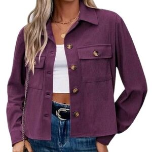 NWT Zeagoo Women's Cropped Corduroy Shacket Burgundy Ribbed Corduroy Size Medium